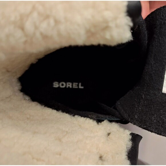Sorel After Hours Lace Up Boot Women's 6.5 Black Leather Shearling Top Roll - Picture 10 of 11